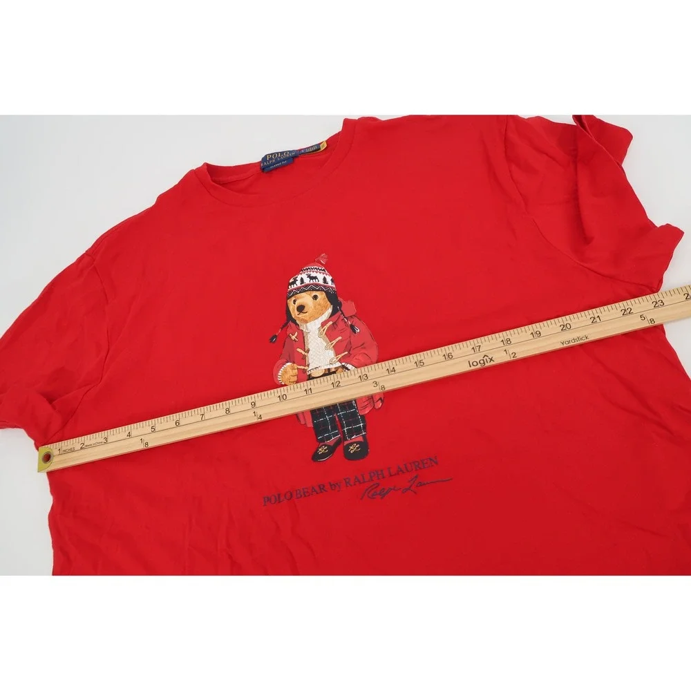 Polo Ralph Lauren T-Shirt Mens Large Red Polo Bear Winter Graphic Classic Fit